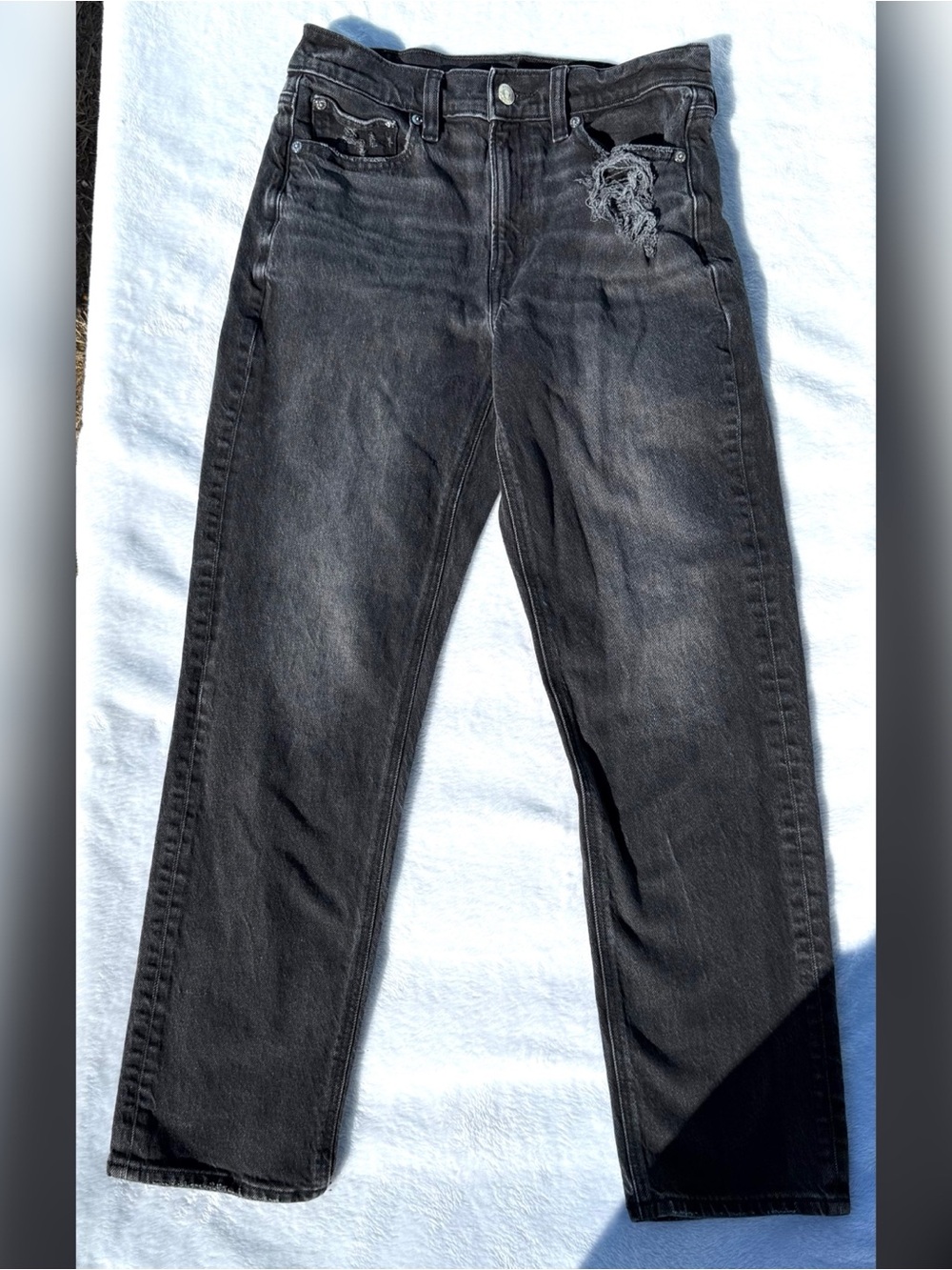 American Eagle Outfitters Black Straight Leg Jeans with Distress Size 2